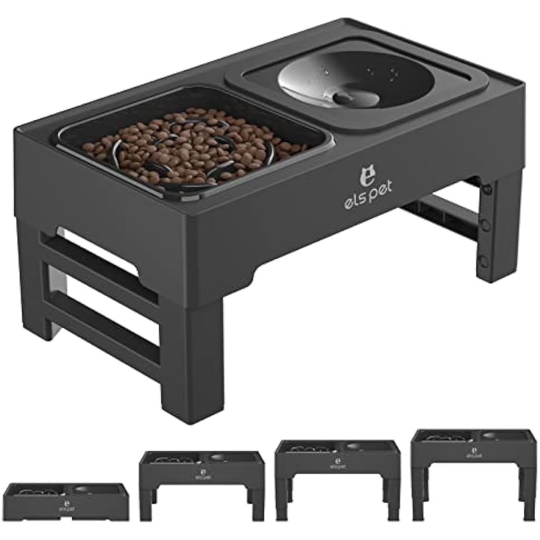 ELS PET Raised Dog Bowl, 2-in-1 Elevated Dog Bowl with Slow Feeder and Non-Spill Slow Water Bowl, 4 Height Adjustable Pet Dispenser with Stand for Small Medium Large Dog Cat