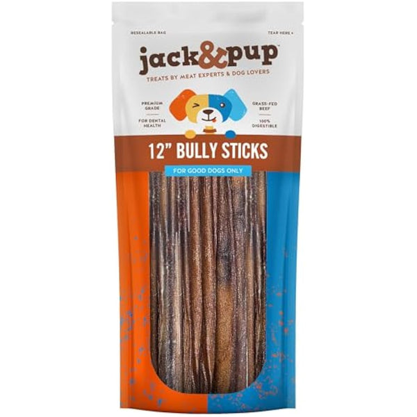Jack&Pup 30cm Pizzle Sticks for Dogs - (10 Count) Standard Odour Free Bully Sticks - Long Lasting - All Natural - 100% Pizzle Sticks - No Additives
