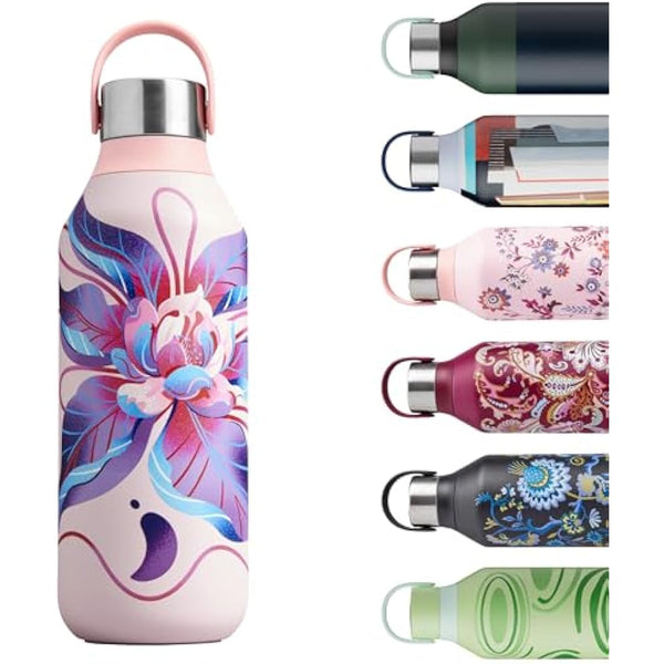Chilly's Series 2 Water Bottle - Stainless Steel Thermal Bottles with Double Wall Vacuum, Soft Collar & Carry Loop - 24hrs Cold, 12hrs Hot - For Office, Home & Travel - Available in 350ml, 500ml & 1L