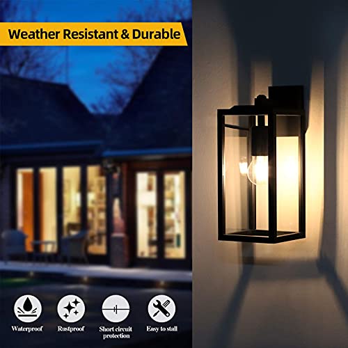 HLFVLITE Dusk to Dawn Outdoor Wall Light, Aluminum Exterior Wall Lantern Fixture, E27 Socket Waterproof Outside Wall Light with Glass Shade for Porch
