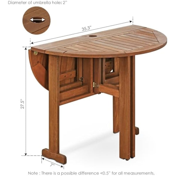 Furinno FG17035 Tioman Hardwood Patio Furniture Gateleg Round Table in Teak Oil, Natural