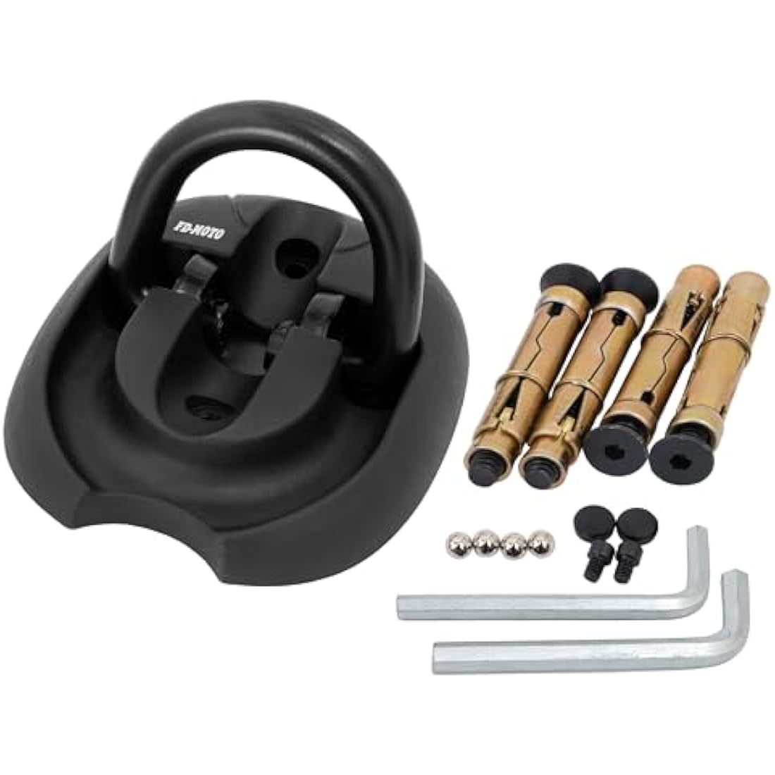 FD-MOTO Hardened Flip Up/Down Steel Ground Wall Chain Anchor Motorbike Lock (4 Bolts) Security Locking Point for motorcycle bike bicycle