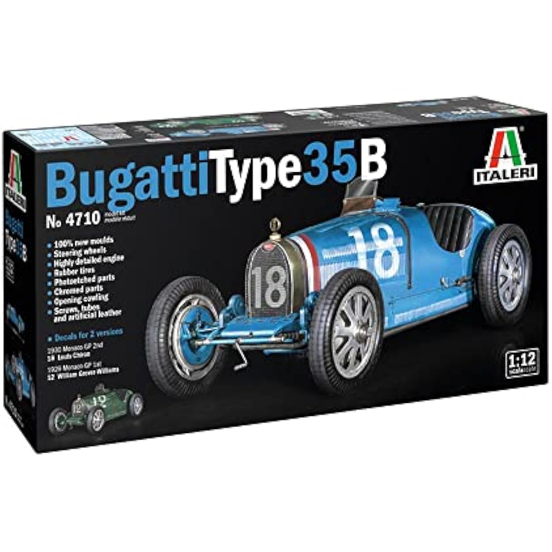 ITALERI -4710 Bugatti Type 35B, Scale 1:12, Model Kit, Plastic Model to Assemble, Modeling, IT4710