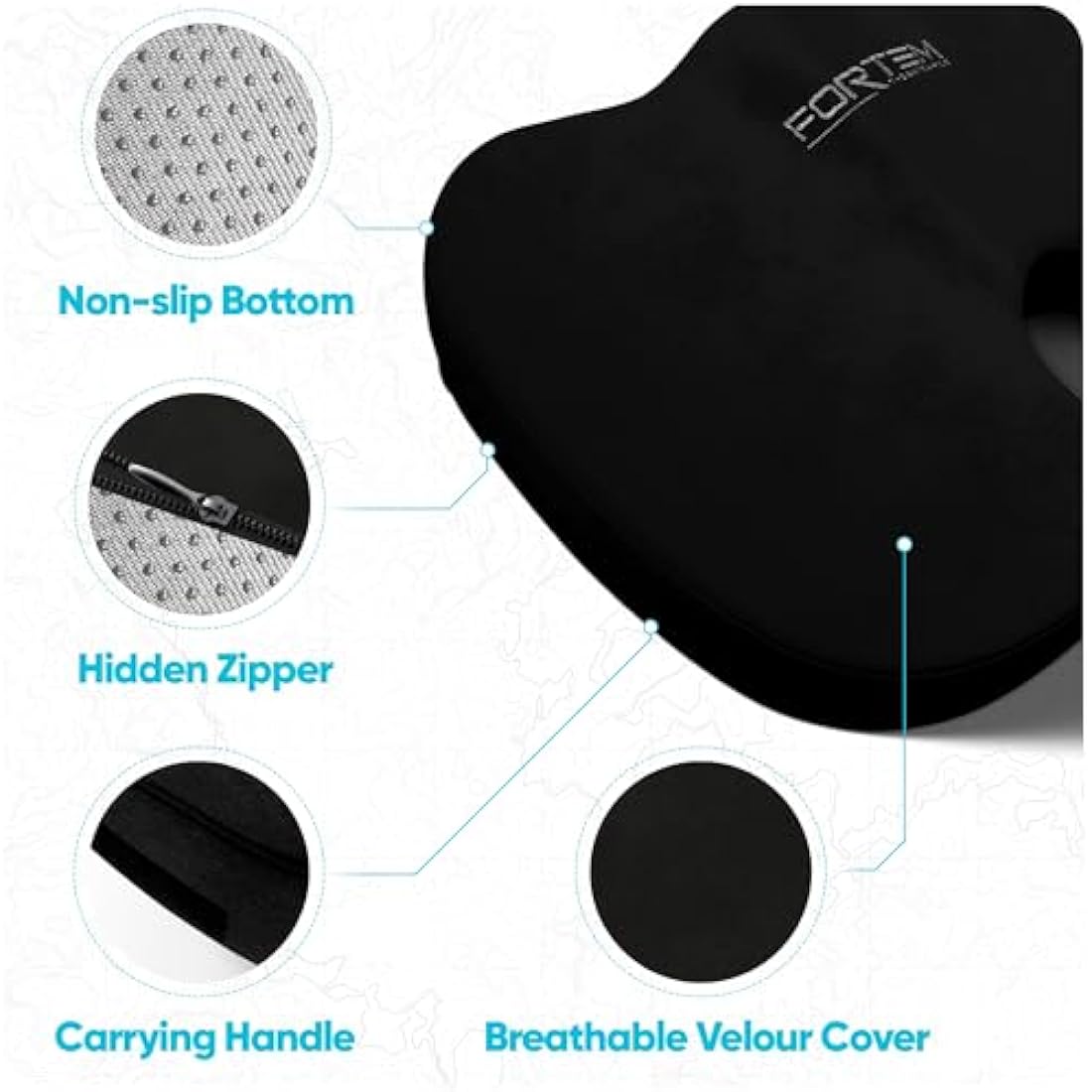FORTEM Office Chair Cushion and Back Support for Office Chair, Lumbar Support Pillow, Memory Foam, Non Slip Sitting and Back Rest for Gaming, Car Seat Cushion, Chair Pad