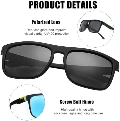 2pcs Sunglasses Mens, UV400 Protection Polarised Sunglasses Retro Sun Glasses Outdoors Sports Golf Cycling Fishing Hiking Eyewear sunglasses for Men