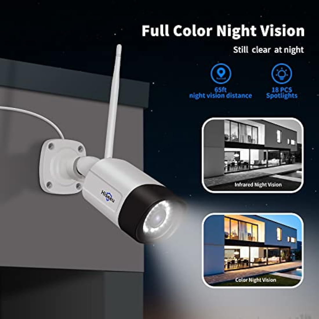 Hiseeu 1080P Security Camera Two-Way Audio Surveillance Camera,Outdoor Wireless Camera With Waterproof, Motion Detection and Day& Night Vision Functions,Bullet Camera Compatible with Multi-Systems