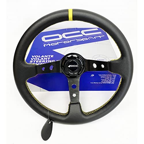 OCC MOTORSPORT OFFSET STEERING WHEEL CLASSIC MODEL PERFORATED LEATHER WITH BLACK ARMS - 90 MM FULL DISH WHEEL - 350MM (14 INCH)