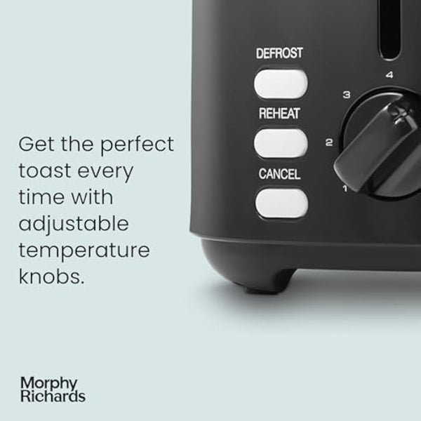 Morphy Richards Equip Black 2 Slice Toaster - Defrost And Reheat Settings - 2 Slot - Stainless Steel - 222064