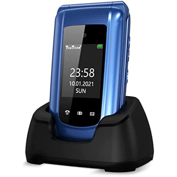 Uleway Big Button Mobile Phone for Elderly, Sim Free Unlocked Senior Flip Phones, Easy to Use Basic Cell Phone with 2.4" LCD Display, SOS Button, Torch, FM Radio, 1000mAh Battery, Charging Dock (Blue)