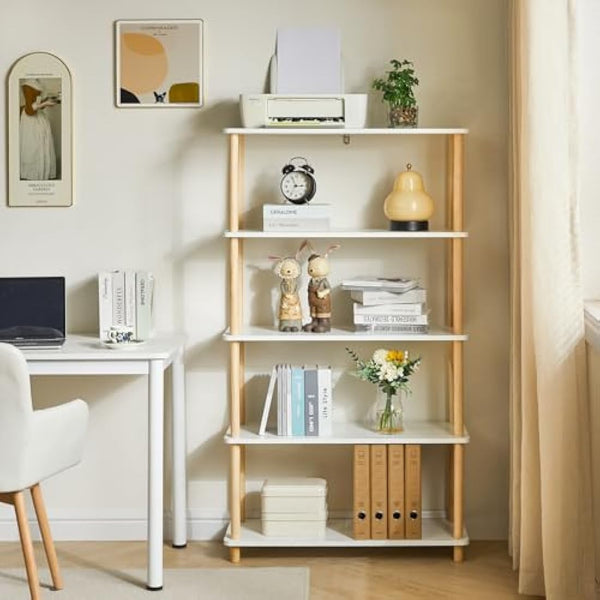 IBUYKE 5-Tier Wooden Open Bookcase - Modern Freestanding Bookshelf Storage Organizer,Multifunctional Display Stand for Bedroom, Living Room and Home Office, Storage Cabinet,White WBC005W