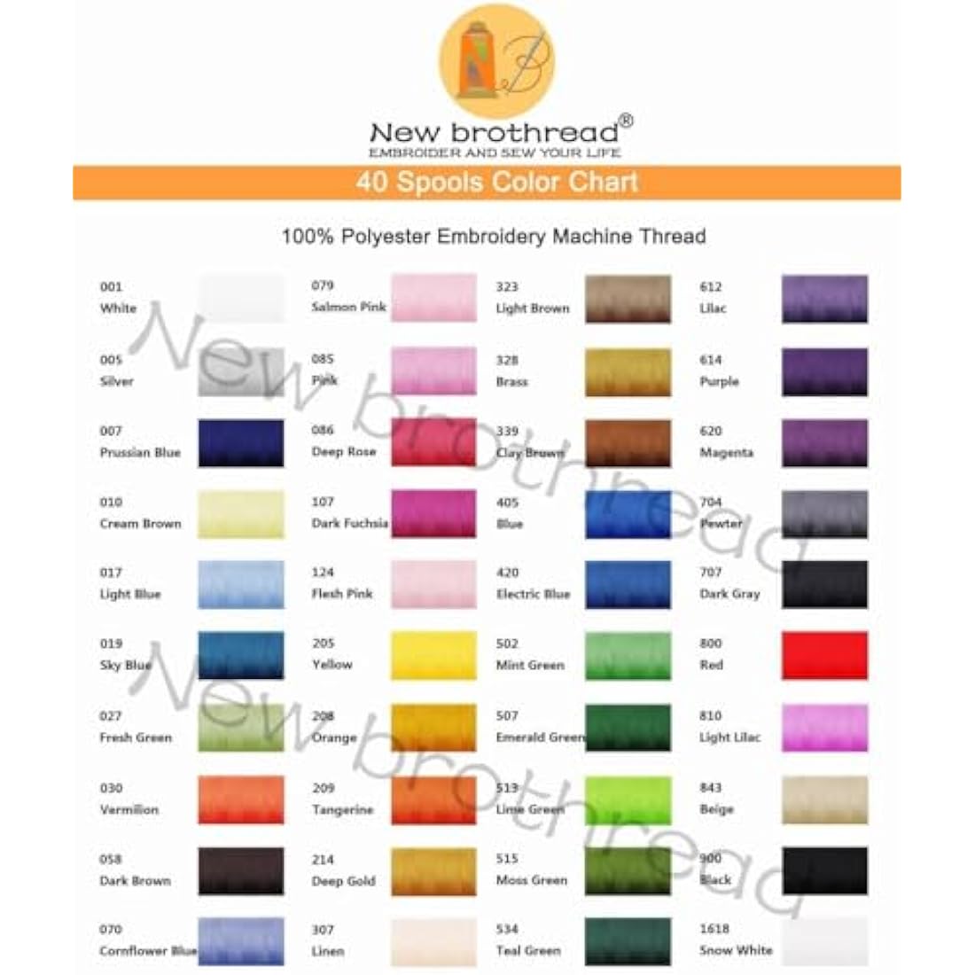 New brothread 40 Brother Colours Polyester Machine Embroidery Thread Kit 500M (550Y) Each Spool for Brother Babylock Janome Singer Pfaff Husqvarna Bernina Embroidery and Sewing Machines