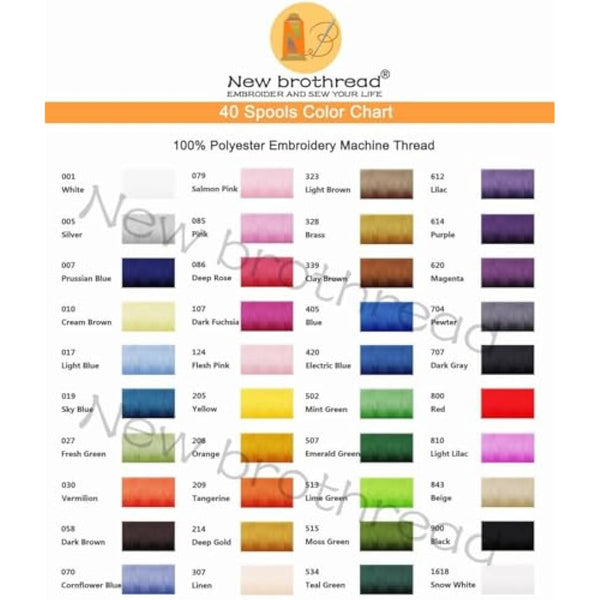 New brothread 40 Brother Colours Polyester Machine Embroidery Thread Kit 500M (550Y) Each Spool for Brother Babylock Janome Singer Pfaff Husqvarna Bernina Embroidery and Sewing Machines