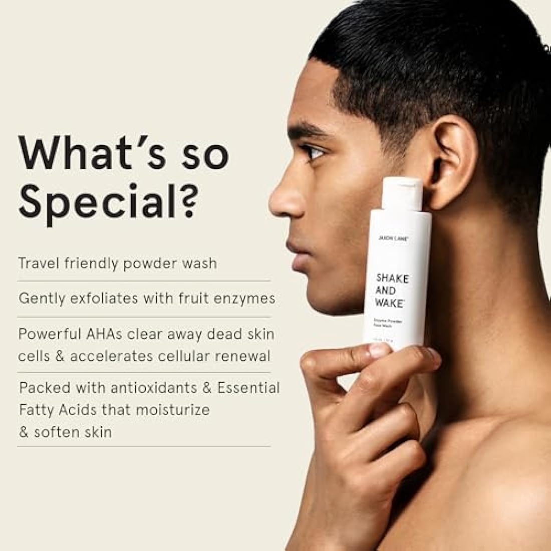 Enzyme Powder Face Wash for Men | SHAKE AND WAKE Exfoliating Powder Cleanser, Anti Aging Pineapple & Papaya Enzyme Cleanser & Microfoliant with Vitamin C & E, Niacinamide & AHAs for a Deep Pore Clean