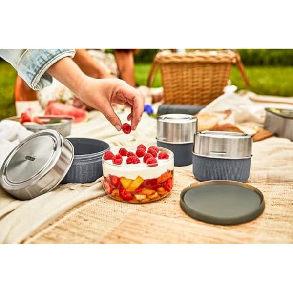 Black+Blum Bowl | Leakproof Meal Prep Lunch Box Food Container, Glass, stainless steel, polypropylene with wood fibre and silicone, Slate, 750 ml/ 25 fl oz