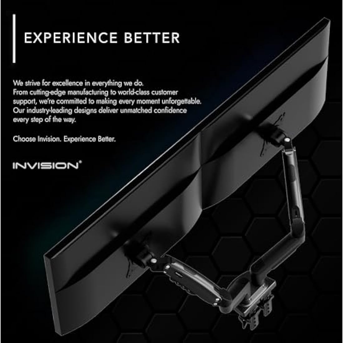 Invision Dual Monitor Arm Desk Mount for 19 to 32 Inch Screens - VESA 75 & 100mm Desk Clamp Stand - Tool Free Height Adjustment with Tilt Swivel Rotate - Increased Load Capacity from 2-9kg (MX400)