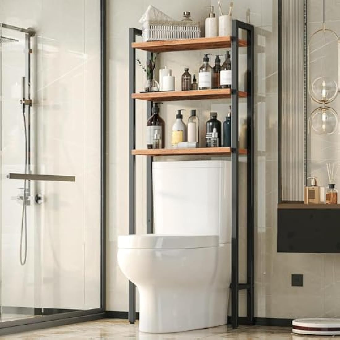 HOOBRO Over Toilet Storage Unit, 3-Tier Bathroom Shelves, Industrial Bathroom Organizer Over The Toilet, Toilet Storage Rack, Rustic Brown EBF41TS01