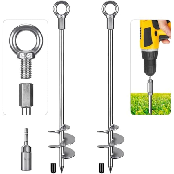 Dolibest Tent Peg Heavy Duty, 76cm Ground Anchor Screw Trampoline Stake Metal Earth Sand Spiral Wind Storm Spike for Swing/Camping/Shed/Dog/Carport/Canopy with Fixed Eyelet, 2 Pack