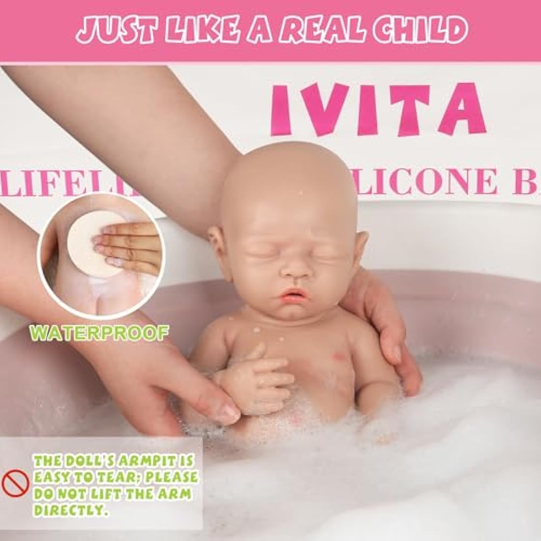 IVITA Full Body Silicone Reborn Baby Doll Newborn Baby Doll Open Mouth Handmade Blue Eyes Soft Baby Doll Girl (WG1528-43cm-2479g-Girl)