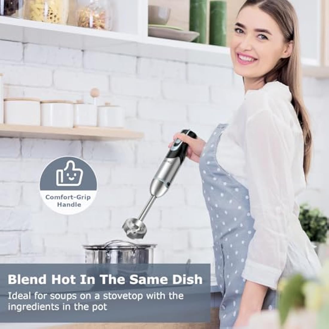 FRESKO Stainless Steel Hand Blender, 1200W Electric Stick Blender with 12 Speed and Turbo Mode, Heavy Duty Copper Motor Immersion Blender,700ml Beaker for Baby Food, Smoothies, Soup, BPA-Free