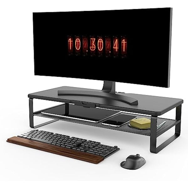 Doowiit Monitor Stand with drawer, 2-Tier Monitor Stand Riser with Phone Holder and Cable Management - Desk TV Shelf, Laptop Printer, Desk Organizer Stand, for Home & Office, Black