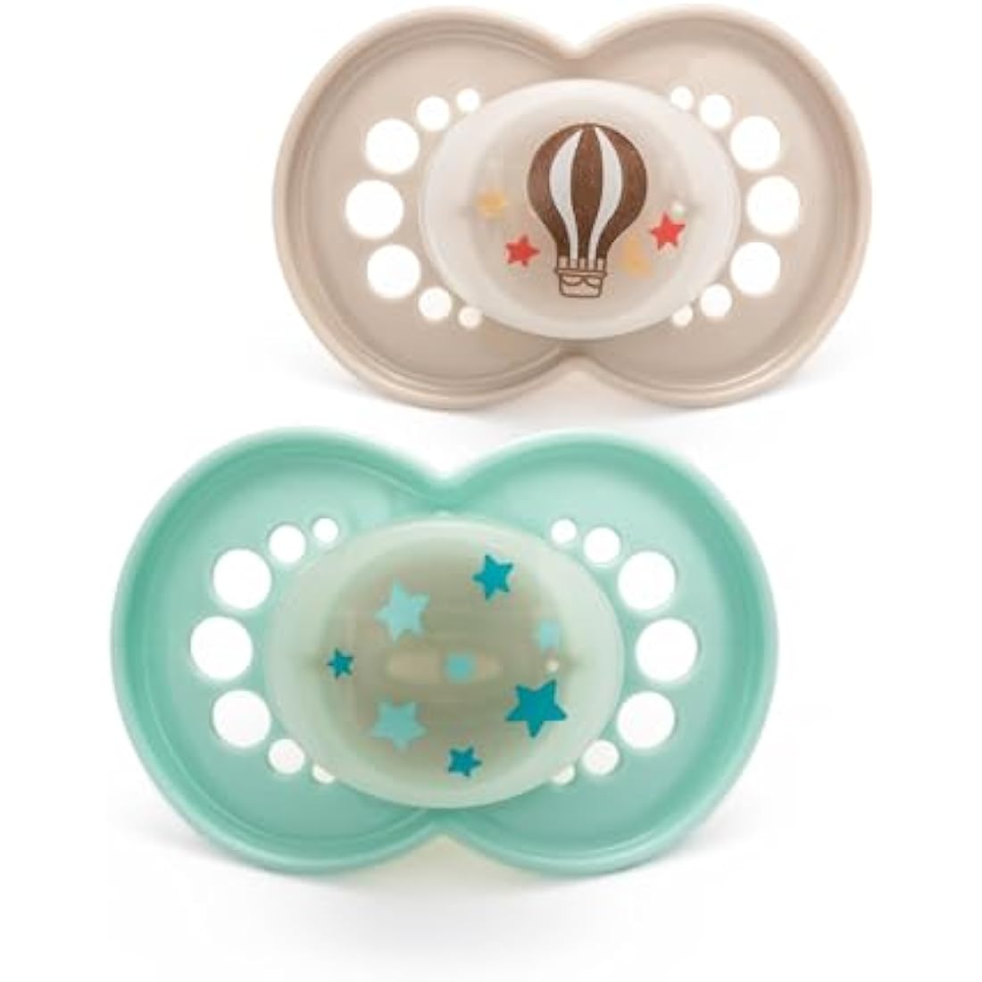 MAM Original Night Soothers | 18-36 Months | 2 Pack | Glow in The Dark Dummies | Comes in Dummy Steriliser Case | Sustainable Materials | Baby Accessories | Cream (Various Designs)