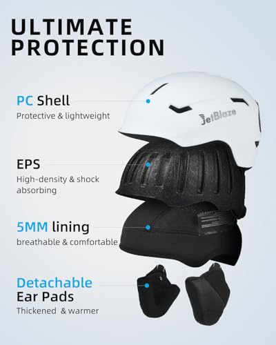 JetBlaze Ski Helmet Mens Women Unisex Ski Helmet Snow Sports Helmet With Vents PC Shell EPS Core For Skiing Snowboard Snow Helmet For Adults Youth