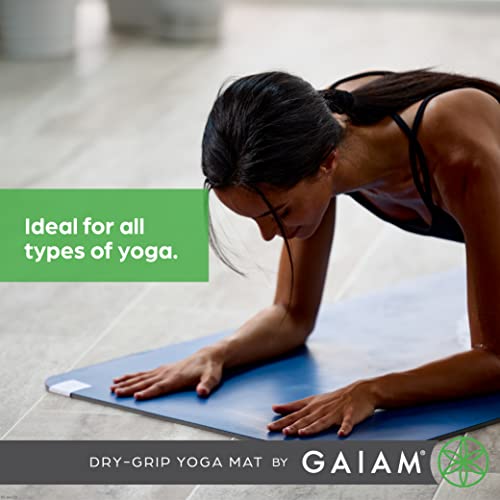 Gaiam Dry-Grip Yoga Mat - 5mm Thick Non-Slip Exercise & Fitness Mat for Standard or Hot Yoga, Pilates and Floor Workouts - Cushioned Support, Non-Slip
