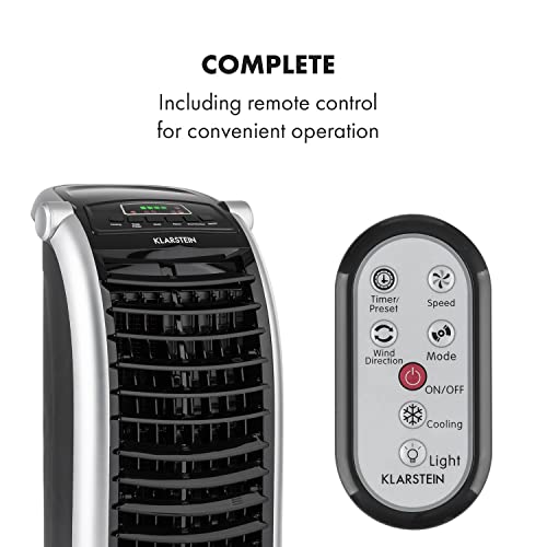 Klarstein 65W Portable Air Cooler, 4-In-1 Evaporative Air Coolers for Home, Silent with Night Mode, Humidifier, Ventilator, Small Water Cooler, 6 L Ice Fan Portable Cooler, 444m³/h Air Flow, White