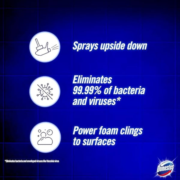 Domestos Power Foam Citrus Blast Upside Down Spray bleach-free toilet & bathroom cleaner eliminates 99.99%* of germs 6x 450 ml