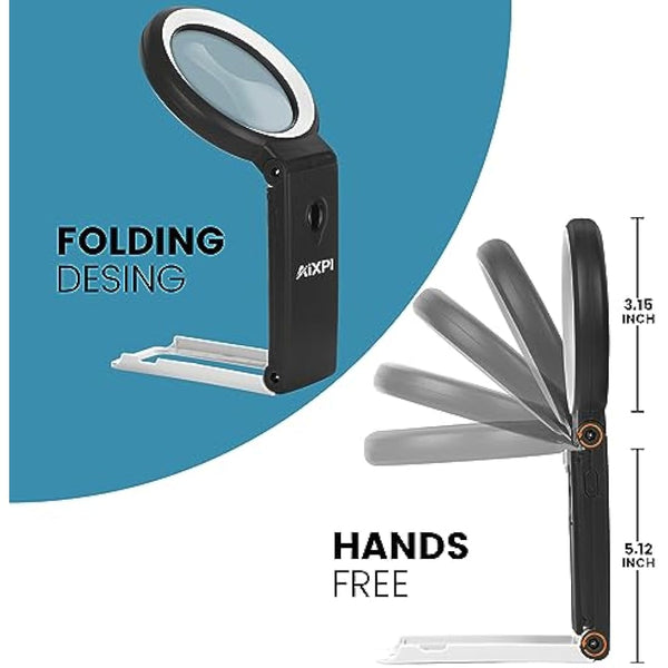 30x 40x Magnifying Glass with Light and Stand, Large Handheld Magnifying Glasses 18 LED Illuminated Lighted Magnifier for Macular Degeneration, Seniors Reading, hobbies, Coins, Jewelry (Black&White)