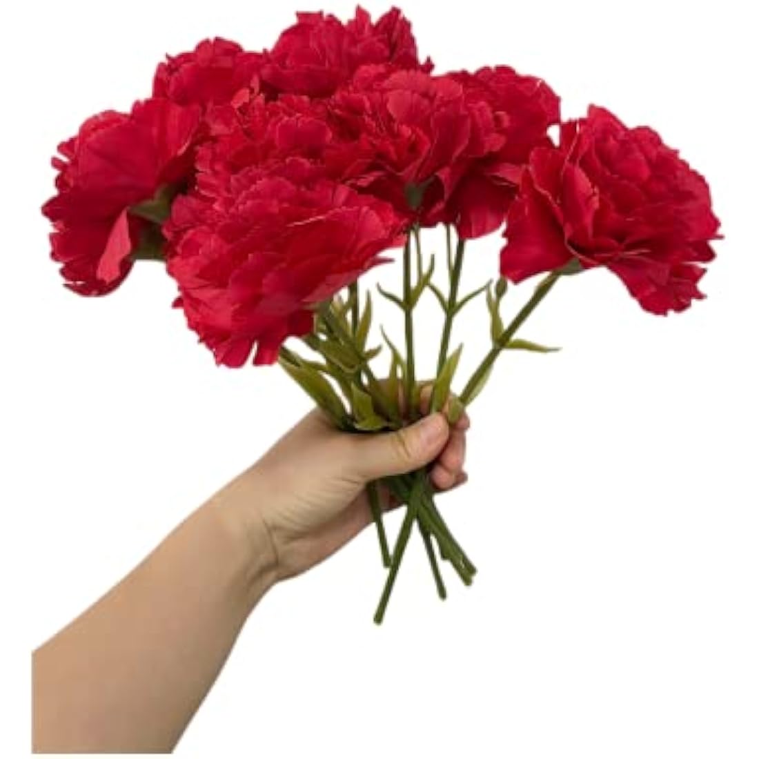 11 Inch Bouquets 10 Stem Carnations,Outdoor UV Resistant No Fade Artificial Flower,Mini Carnation Silk Petals Fake Flowers Forever Plants for Photo Props Home Party and Wedding Decor (Red-10)
