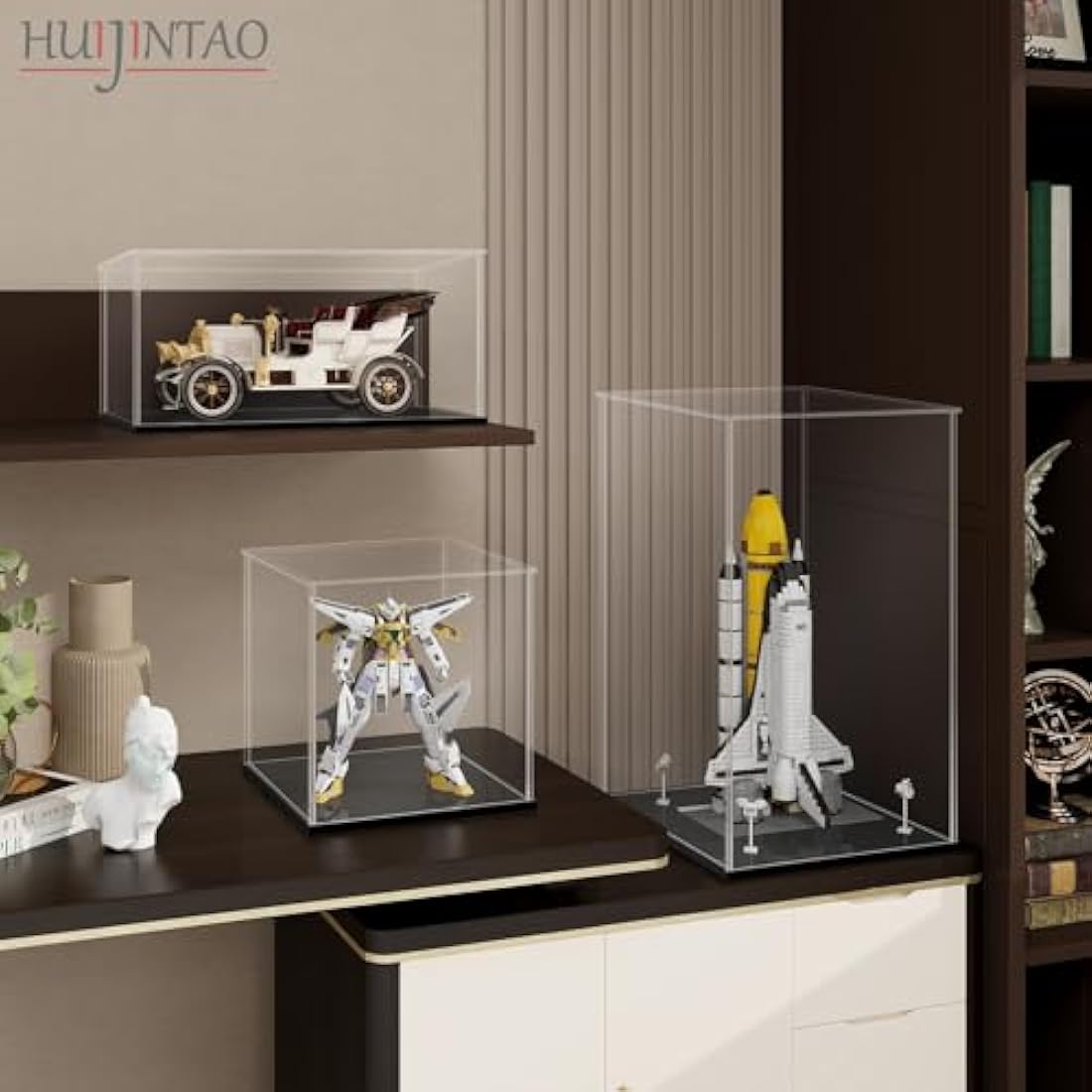 HUIJINTAO Clear Acrylic Display Case Countertop Box Cube Organizer Stand Dustproof Protection Showcase for Action Figures/Toys/Collectibles(12x12x12inch;30x30x30cm)