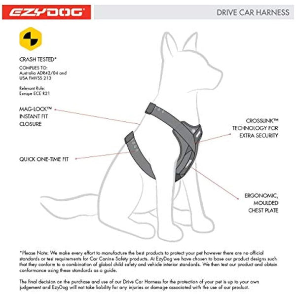 EZYDOG Drive Car Harness | Crash Tested, Rule 57 Compliant, Dog Car Harness & Car Restraint, Tested Up-To 75lb/34kg, Adjustable, No-Pull, Small, Medium and Large Dogs (Small)