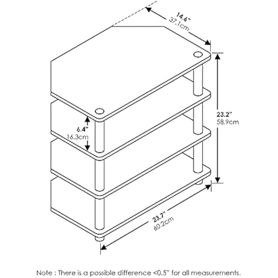Furinno Econ Easy Assembly 4-Tier Petite TV Stand, Blackwood