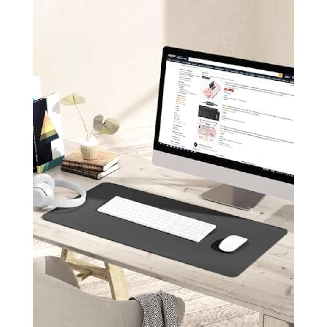 YSAGi Non-Slip Desk Pad, Waterproof PVC Leather Desk Table Protector, Ultra Thin Large Mouse Pad, Easy Clean Laptop Desk Writing Mat for Office Work/Home/Decor (80 x 40 cm, Dark Gray)
