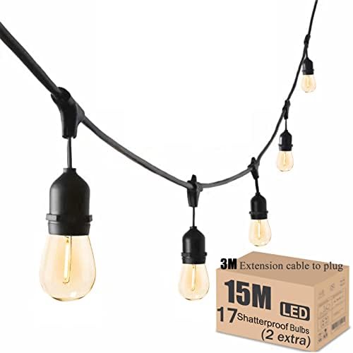 Meidaoduo 15M Festoon Lights Outdoor IP65 50FT Outdoor String Lights with 15+1 Shatterproof Bulbs 2700K for Patio Pergola Gazebo Backyard Fence Garden Lights Linkable