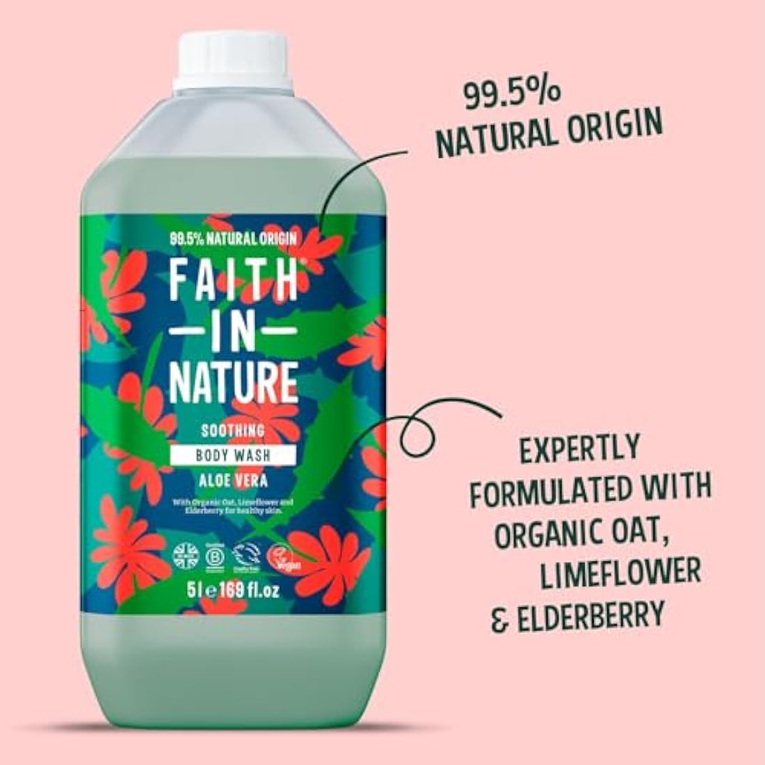 Faith In Nature Natural Aloe Vera Body Wash, Soothing Shower Gel, Vegan & Cruelty Free, No SLS or Parabens, 5L Refill Pack