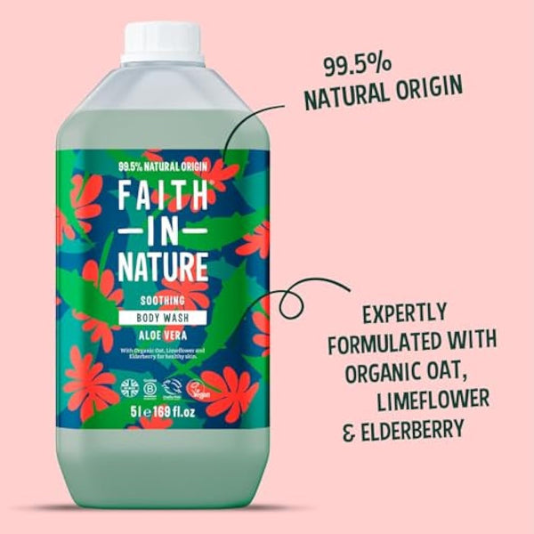 Faith In Nature Natural Aloe Vera Body Wash, Soothing Shower Gel, Vegan & Cruelty Free, No SLS or Parabens, 5L Refill Pack