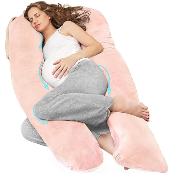 Nuliie Pregnancy Pillow for Sleeping, U Shaped Full Body Pillow Pregnancy Pillows, Maternity Pillow Support for Back, Hips, Legs for Pregnant Women, With Washable Velvet Cover (Pink)