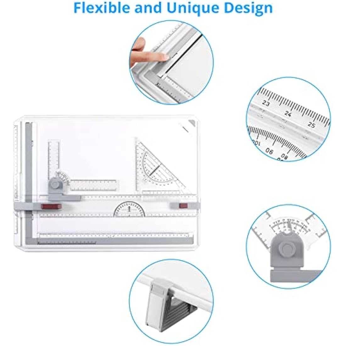 eSynic A3 Drawing Board Set, A3 Multifunction Drafting Table Adjustable Measuring System Angle Parallel Motion Drawing Board with Protractor, Paper Locator, Sliding Ruler, Anti Slip Support Leg