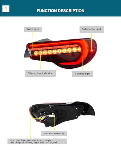 VLAND Rear Lights for GT86 FT86 2012-2020 BRZ 2013-2020 Tail Lights Assembly with Sequential Turn Signal (smoked a)