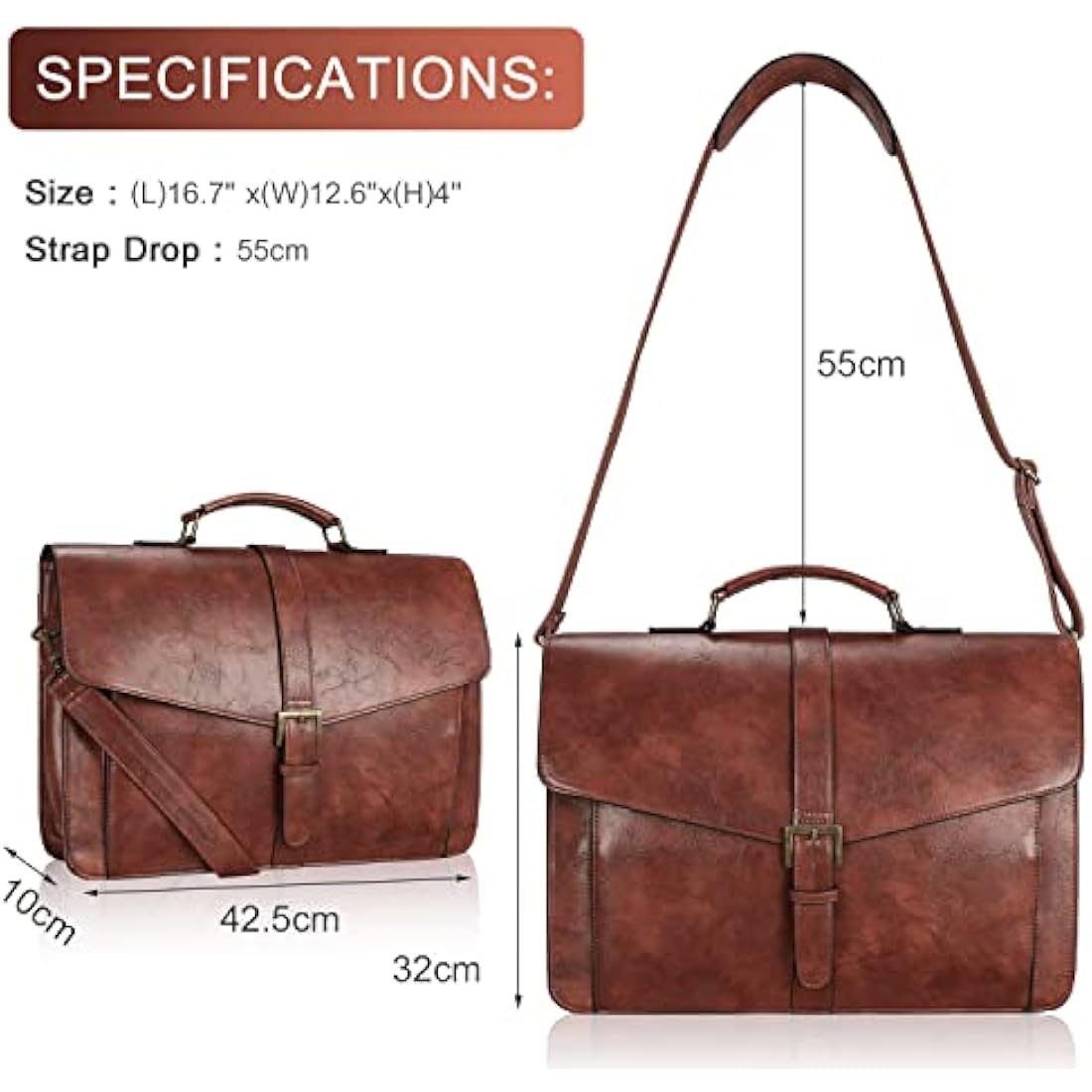 Estarer Mens PU Leather Briefcase Large Laptop Satchel Messenger Shoulder Bag for Work Business Office - Christmas Gifts For Him