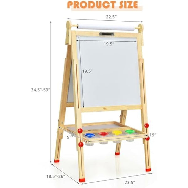 EAQ Kids Easel,Height Adjustable Wooden Art Easel,Whiteboard Chalkboard with Paper Roll Holder, Chalk Board for Kids,Best Birthday Gift for Kids (Wood)