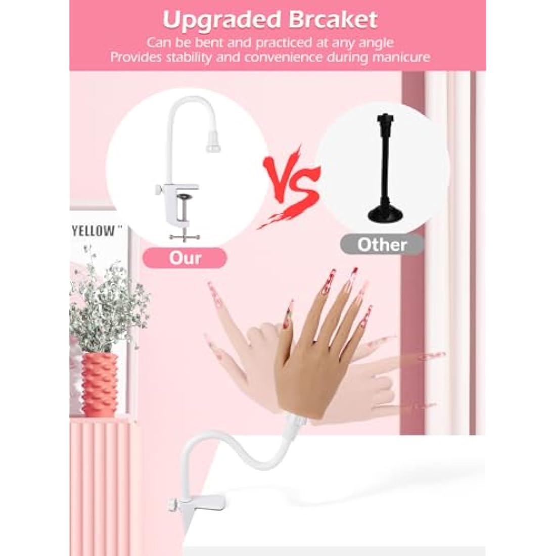 Adonafy Practice Hand for Acrylic Nails - Silicone Nail Practice Hand - Flexible Nail Hand Practice Model for Beginners - Bendable Fake Hand for Professional Salons Home DIY Nail Art, Natural