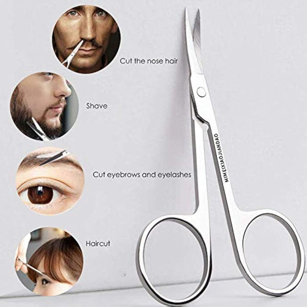 Eyebrow Scissors and Three Eyebrow Brushs,Nose Beard Trimming Scissors Eyelash with Curved Craft Stainless Steel Scissors