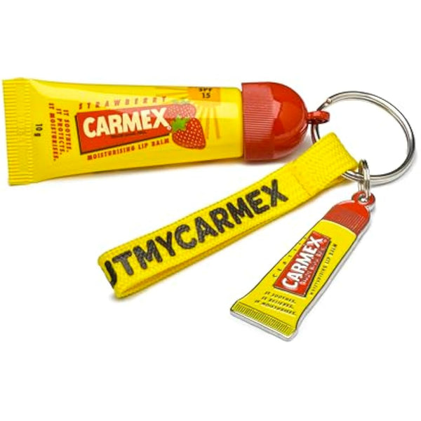 CARMEX Limited Edition Keyring Set with Strawberry Lip Balm Tube | Softens & Hydrates Lips