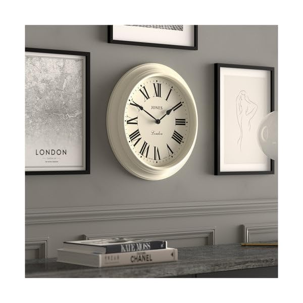 Jones Clocks Supper Club wall clock | Large classic round clock | 40cm | Pale cream | Roman numerals |Traditional design ideal for kitchen or living