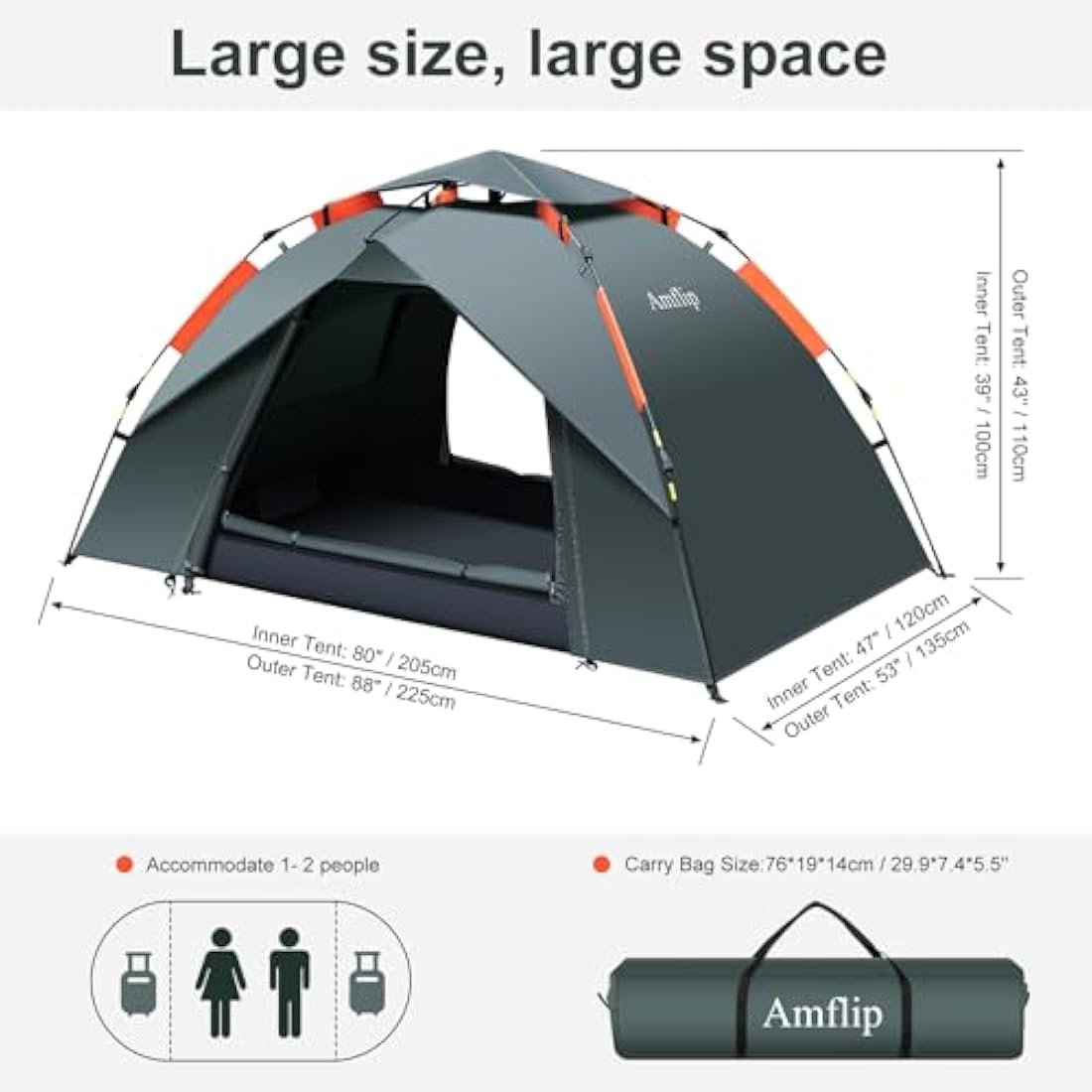 Amflip Camping Tent Automatic 1 Man Person Instant Tent Pop Up Ultralight Dome Tent 4 Seasons Waterproof & Windproof Camping Tent with Removable Outer Tarpaulin, Double Layers