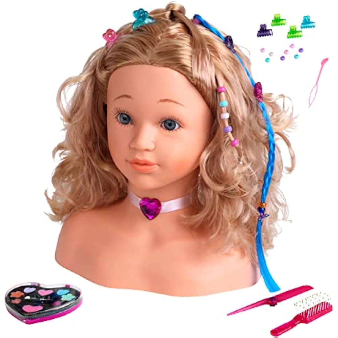 Theo Klein 5240 Princess Coralie Make-Up and Hairdressing Head Sophia I With Hair Clips, Dermatologically Tested Make-Up and Lots of Further Accessories