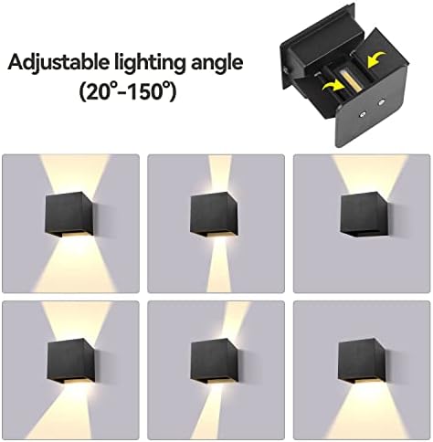 CANMEIJIA Outdoor Wall Lights 12W, Waterproof IP65 LED Outside Wall Lights Adjustable Beam Aluminum Black Indoor Wall Lamp 3000K Warm White for Garden Bathroom Bedroom Living Room Kitchen (4 Pack)